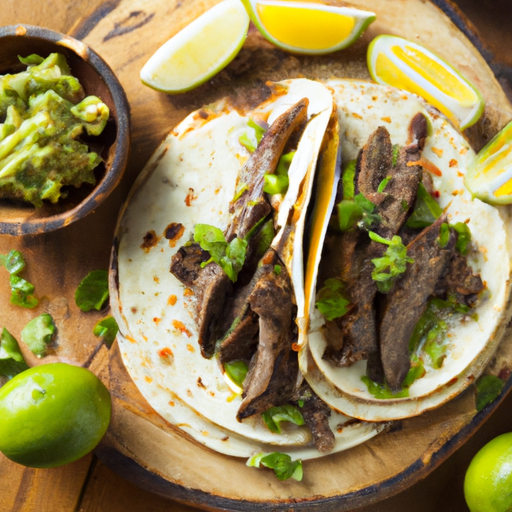 Chimichurri skirt steak tacos with avocado and lime